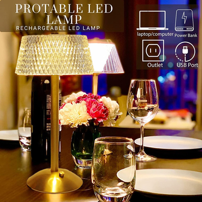 Metal Crystal Diamond Desk Lamp 700mAH 3 Color Bedside Lamp With Dimmer